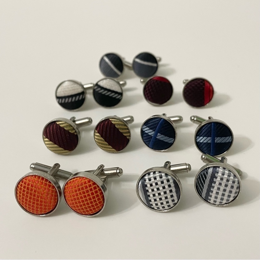 Vintage Lot of 7 Cufflinks Fabric Assorted Colours